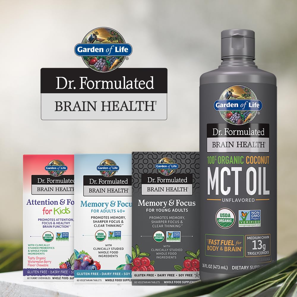 Garden of Life Dr. Formulated Brain Health 100% Organic Coconut MCT Oil 32 fl oz Unflavored, 13g MCTs, Body & Brain Fuel, Certified Non-GMO Vegan & Gluten Free, Hexane-Free