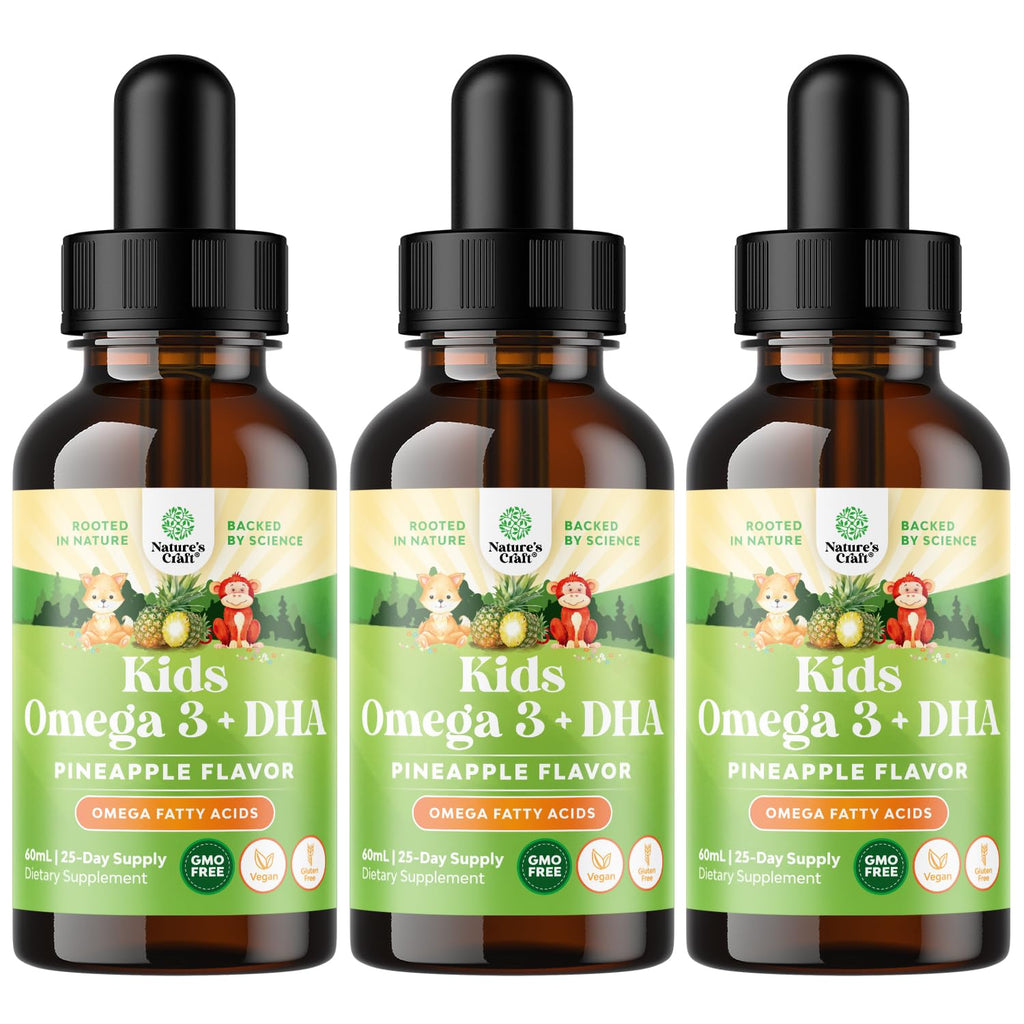 Kids DHA Omega 3 Drops - Fatty Acids Omega 3 6 9 for Brain, Immune Strength & Vision - Nutritional DHA for Healthy Nervous System & Focus Support - Liquid Supplement with EPA & ALA - 2 Fl Oz (3 Pack)