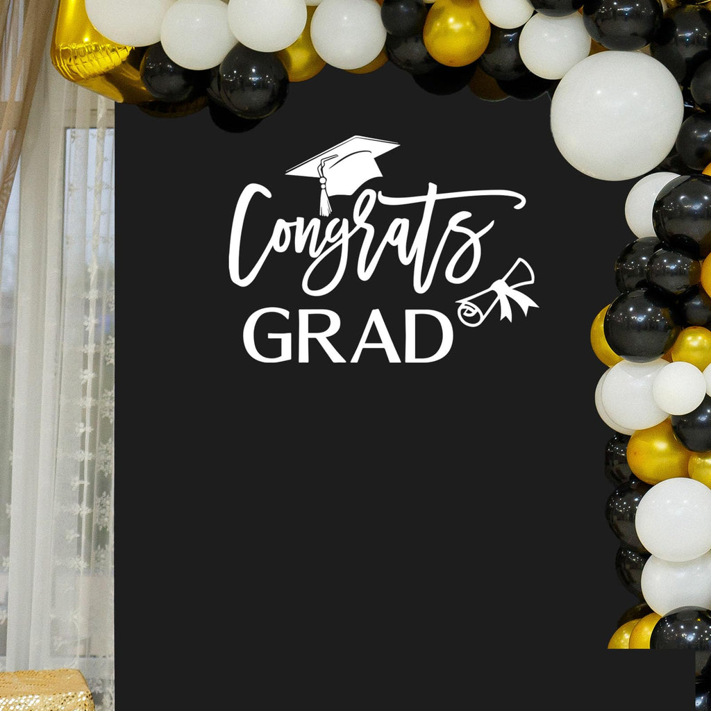 Congrats Grad Decal Sign for Balloon Arch - Graduation Decar for Grad Party, Class of 2026 Grad Party Graduation Event Planner Vinyl Decal (White)