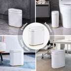 ELPHECO Bathroom Trash Can with Lid, 2 Gallon, Motion Sensor, White Gold