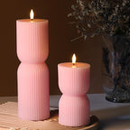 Girimax Pink Ribbed Flameless Pillar Candles with Remote, Flickering LED Candles Battery Operated Real Wax Set of 2