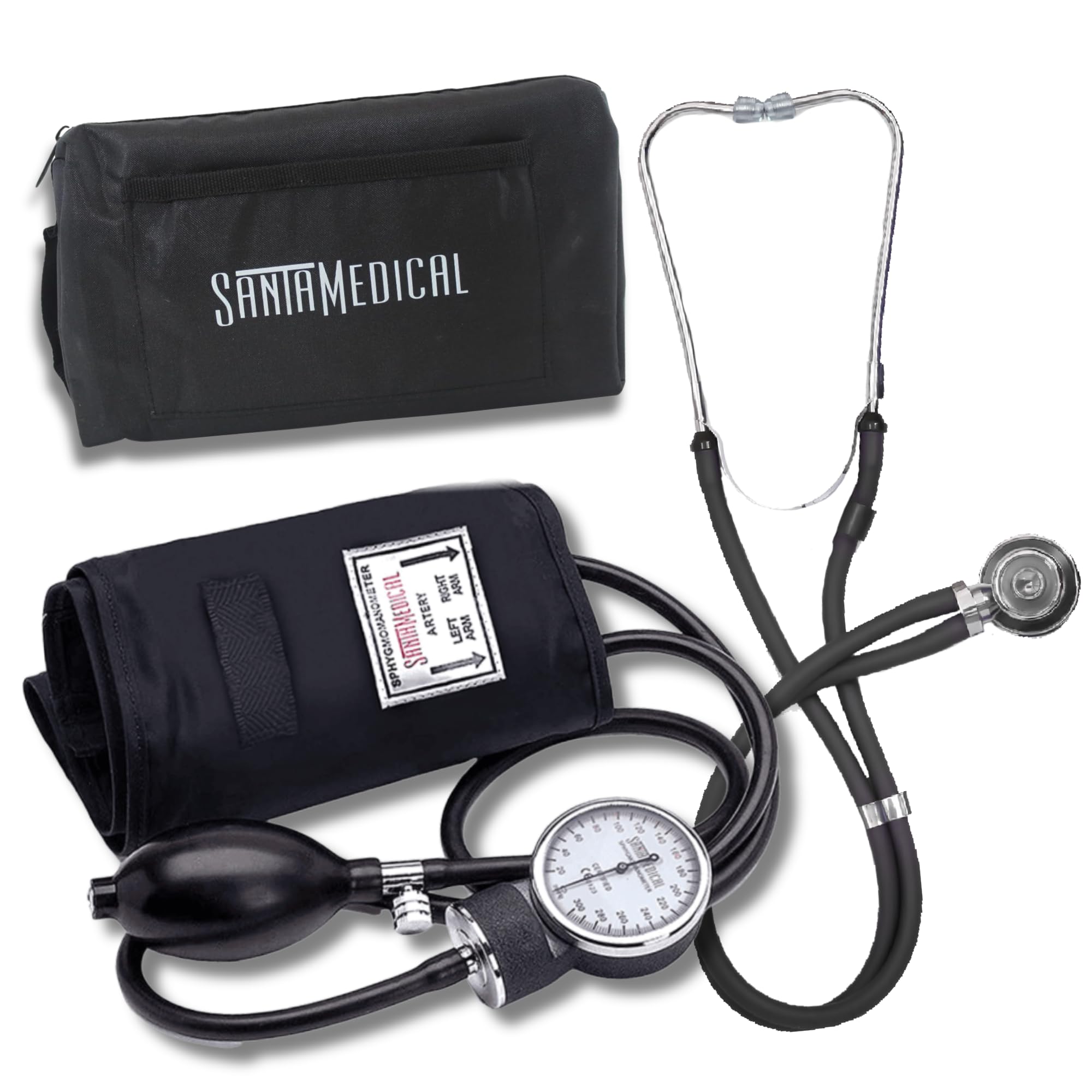 Santamedical Aneroid Sphygmomanometer - Bp Cuff with Stethoscope - Black