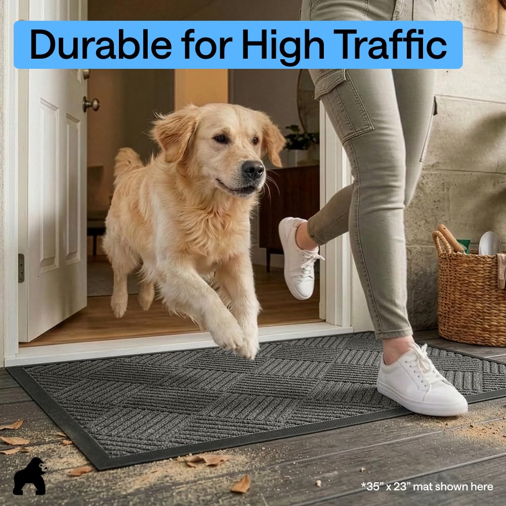 GORILLA GRIP WeatherMAX Door Mat, Indoor and Outdoor Use, Gray Diamond