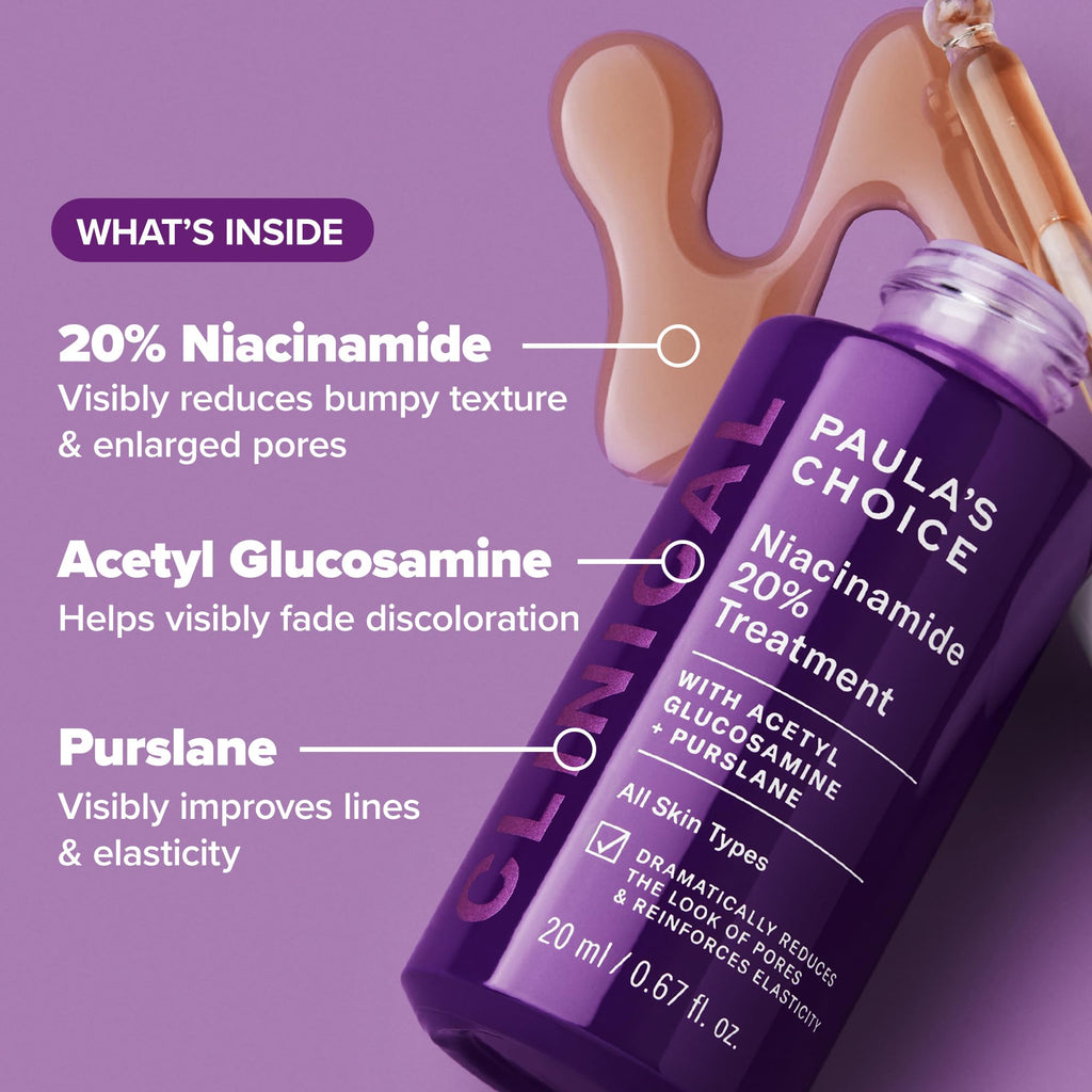 Paula's Choice CLINICAL 20% Niacinamide Vitamin B3 Concentrated Face Serum, Anti-Aging Serum for Face, Treatment for Discoloration & Minimizing Large Pores, Fragrance-Free, 0.67oz