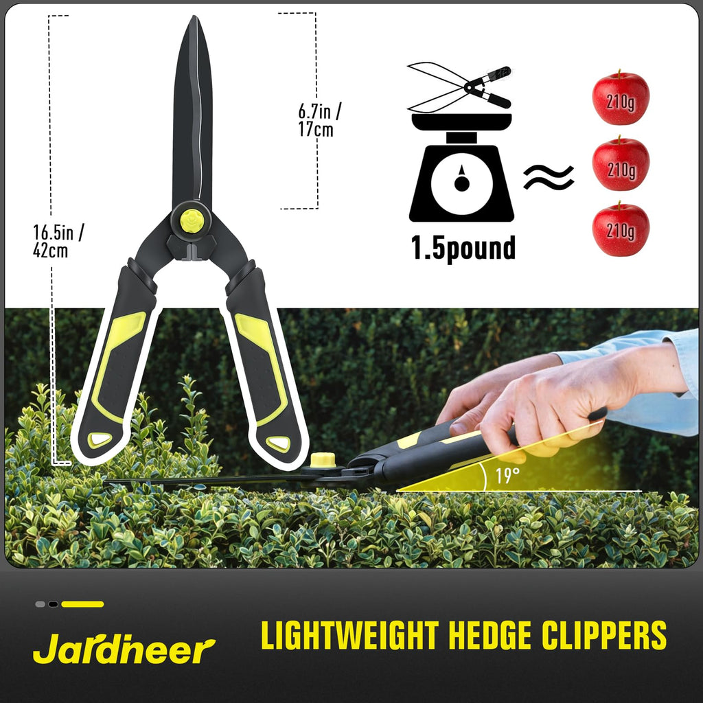 Jardineer 16.5'' Hedge Shears, Lightweight Hedge Clippers Handheld with Shock-Absorbing Bumpers and Sharp Steel Wavy Blade, Landscaping Shears for Trimming Hedges, Shrubs and Shaping Bushes