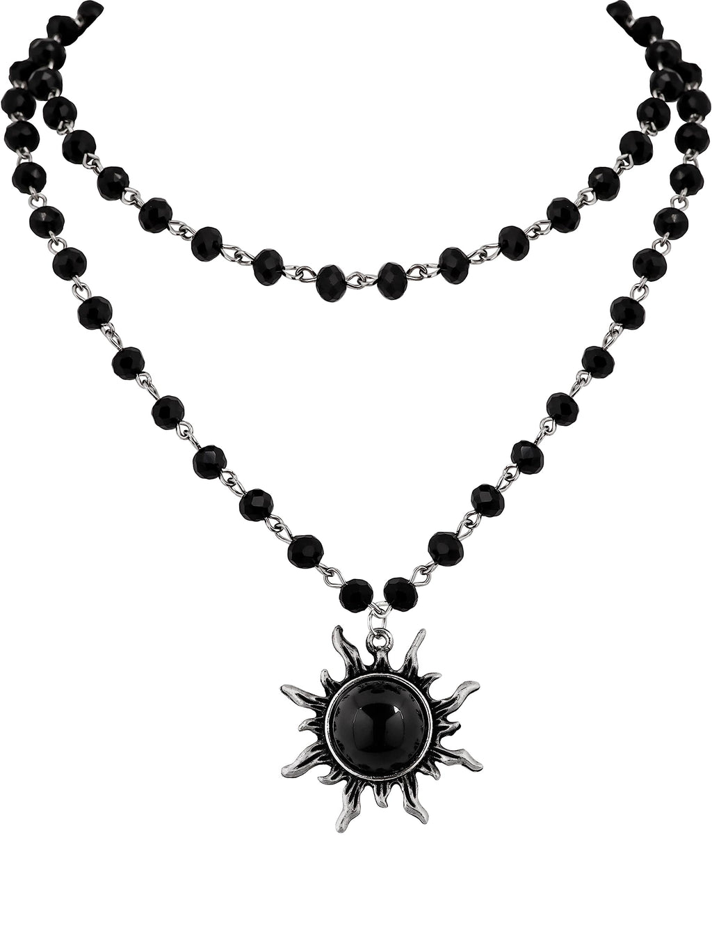 Black Crystal Sun Choker, Black Jewelry, Gothic Emo Punk Grunge Necklace