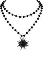 Black Crystal Sun Choker, Black Jewelry, Gothic Emo Punk Grunge Necklace