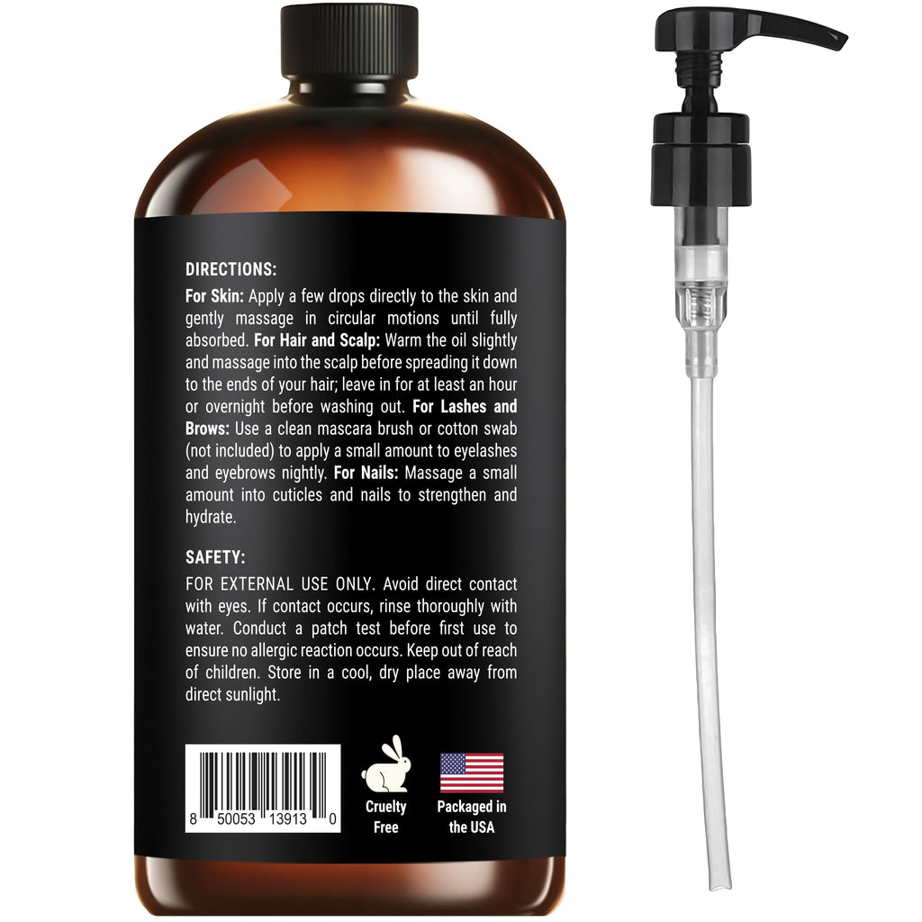 SOULSPA PURE Organic Castor Oil Glass Bottle for Hair Growth Face Scalp Skin USDA Certified 100% Pure Castor Oil Organic Glass Bottle