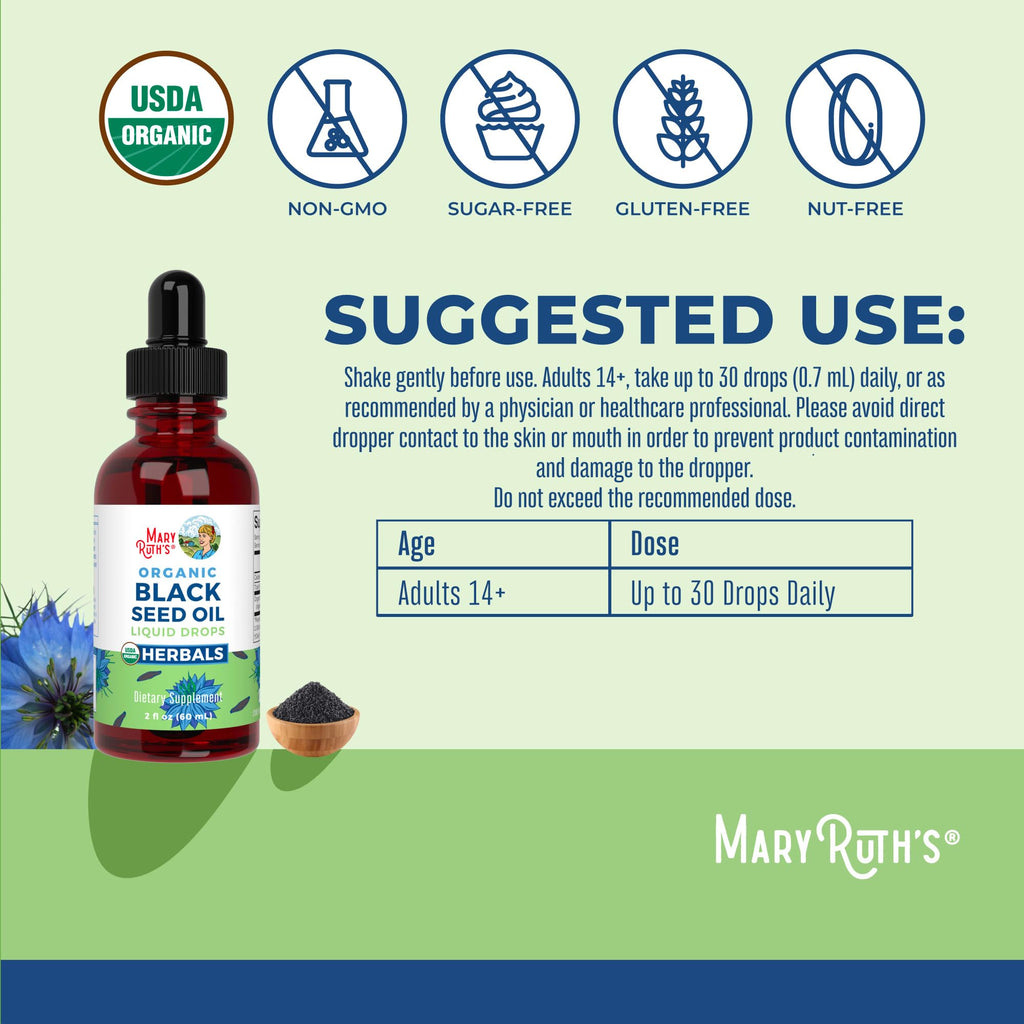 MaryRuth Organics Black Seed Oil Liquid Drops Cold Pressed | 3 Month Supply | USDA Organic Black Cumin Seed Oil | Immune Support | Respiratory Health | Sugar&Gluten Free | Vegan | Non-GMO | 2 Fl Oz