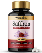 Wellanova Saffron Supplements – 88.5 mg 100% Pure Saffron Extract with Methylated Folate 5-MTHF & Vitamin B6 – Mood, Focus, Vision & Energy Support – 60 Capsules