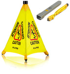 Alpine Caution Wet Floor Sign - Pop Up Slippery When Wet Sign, Wall Mounted Foldable Bilingual Yellow Safety Warning Caution Cone For Commercial & Office Use (20 Inches)