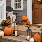 Lanterns Decorative Outdoor Indoor, 17" 13" Set of 2 Black Candle Lanterns