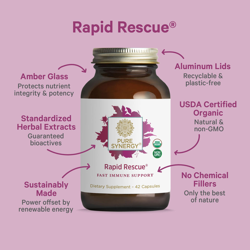 PURE SYNERGY Rapid Rescue | Organic Immune Support Capsules | Herbal Supplement with Echinacea, Elderberry, and Olive Leaf Extracts | for Immediate Immune Support (42 Capsules)