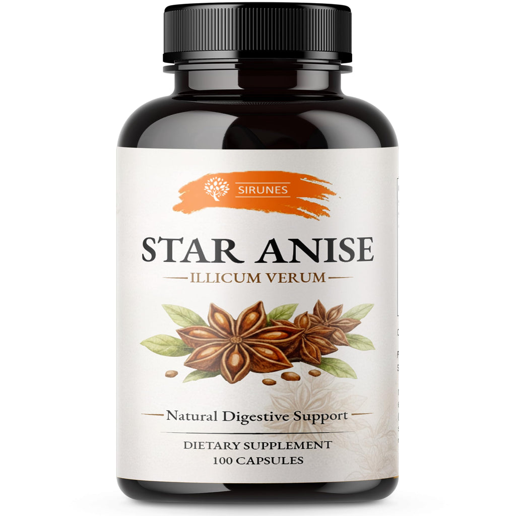 SIRUNES Star Anise Capsules (Illicium Verum) – 800 mg per Serving, 400 mg per Capsule – Herbal Star Anise Supplement – Natural Botanical Spice Extract – Gelatin Capsules – 100 Count
