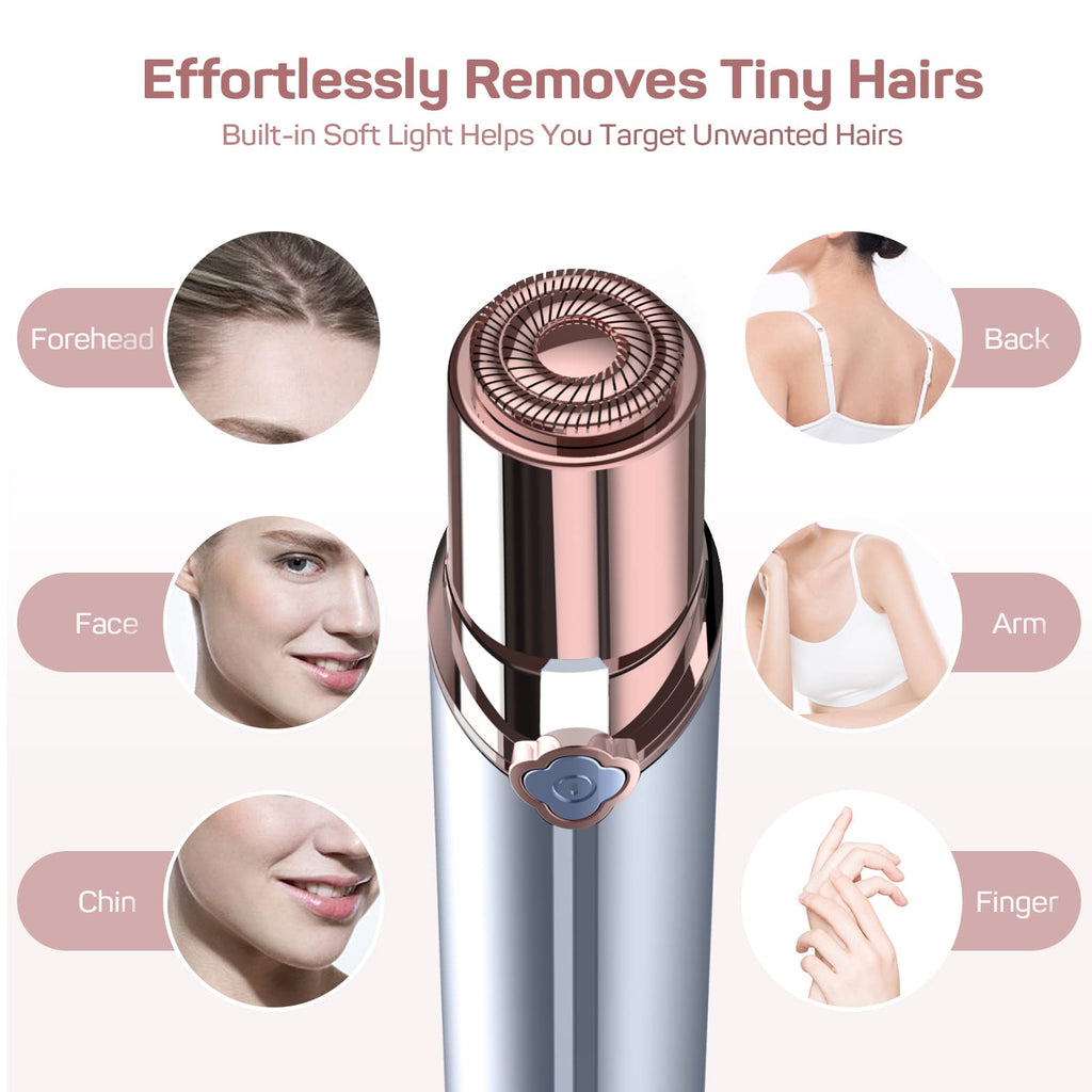 Facial Hair Remover for Women's Face Chin Lip Mustache Neck Armpit Peach Fuzz, Gurelax Electric Painless Hair Removal Device with 2 Replacement Heads