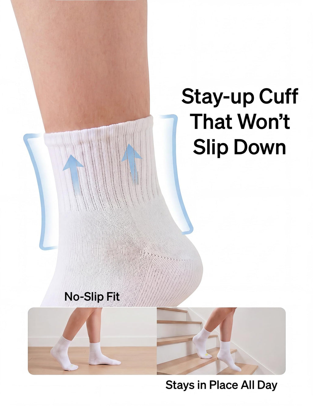 HUE Mini Crew Socks for Women, 6-Pack, White, One Size