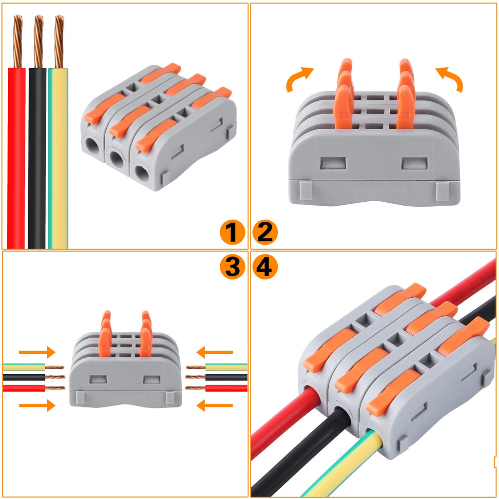 XHF 60 Pcs Yellow Conductor Compact Connectors Lever Nuts, Electrical Wire Terminals for Any Circuit Inline Splices 28-12 AWG (SPL-1)