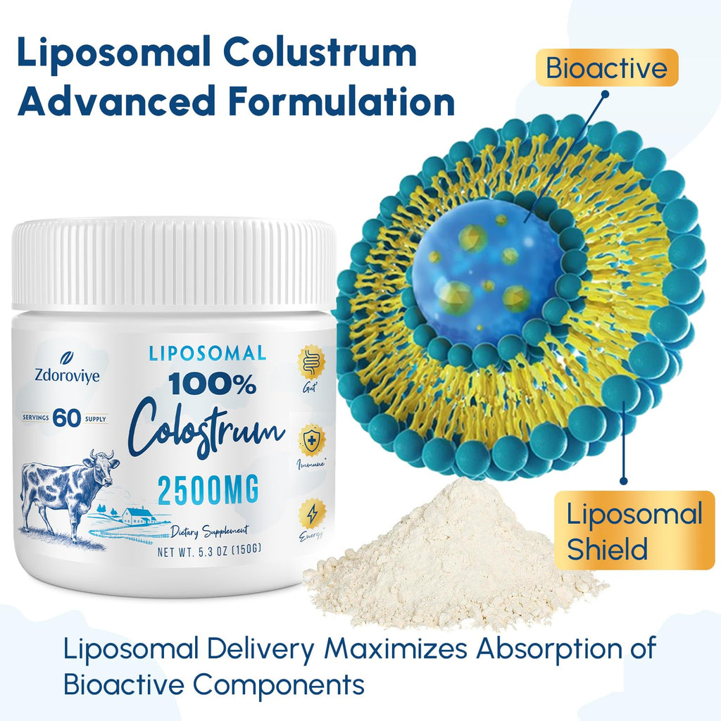 Zdoroviye Liposomal Bovine Colostrum Powder Supplement 2500 mg, Higher Absorption Than Regular Bovine Colostrum (60 Servings)