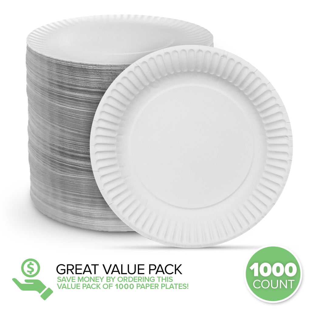 Stock Your Home 9-Inch Paper Plates Uncoated, Everyday Disposable Plates 9" Paper Plate Bulk, White, 1000 Count