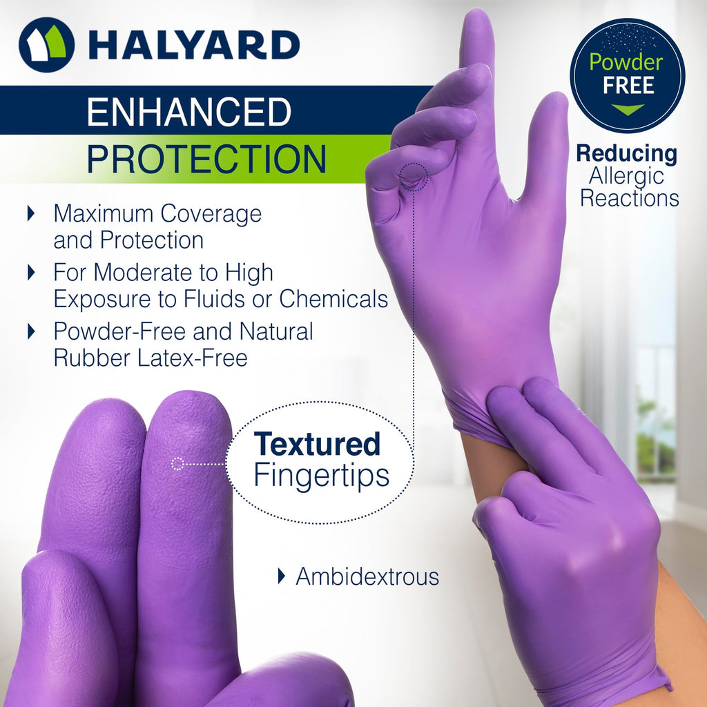 HALYARD PURPLE NITRILE Gloves Powder Free Disposable Medical Exam Gloves Dental Chemo Protection 5.9 mil 9.5 In Cuff Small Size 55081 (1 Box 100)