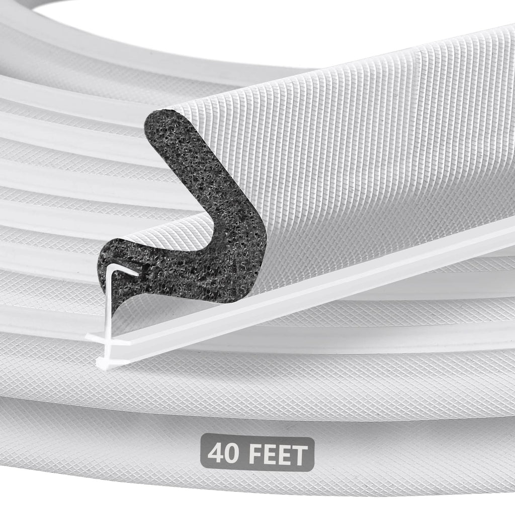 40FT Kerf V‑Shaped Weather Stripping Door Seal, Press‑in Seal for Pre‑Cut Slot Doors, Not Self‑Adhesive, Soundproof Draft Blocker for Exterior Front Doors, Fits Large Gaps, Easy DIY Install (White)