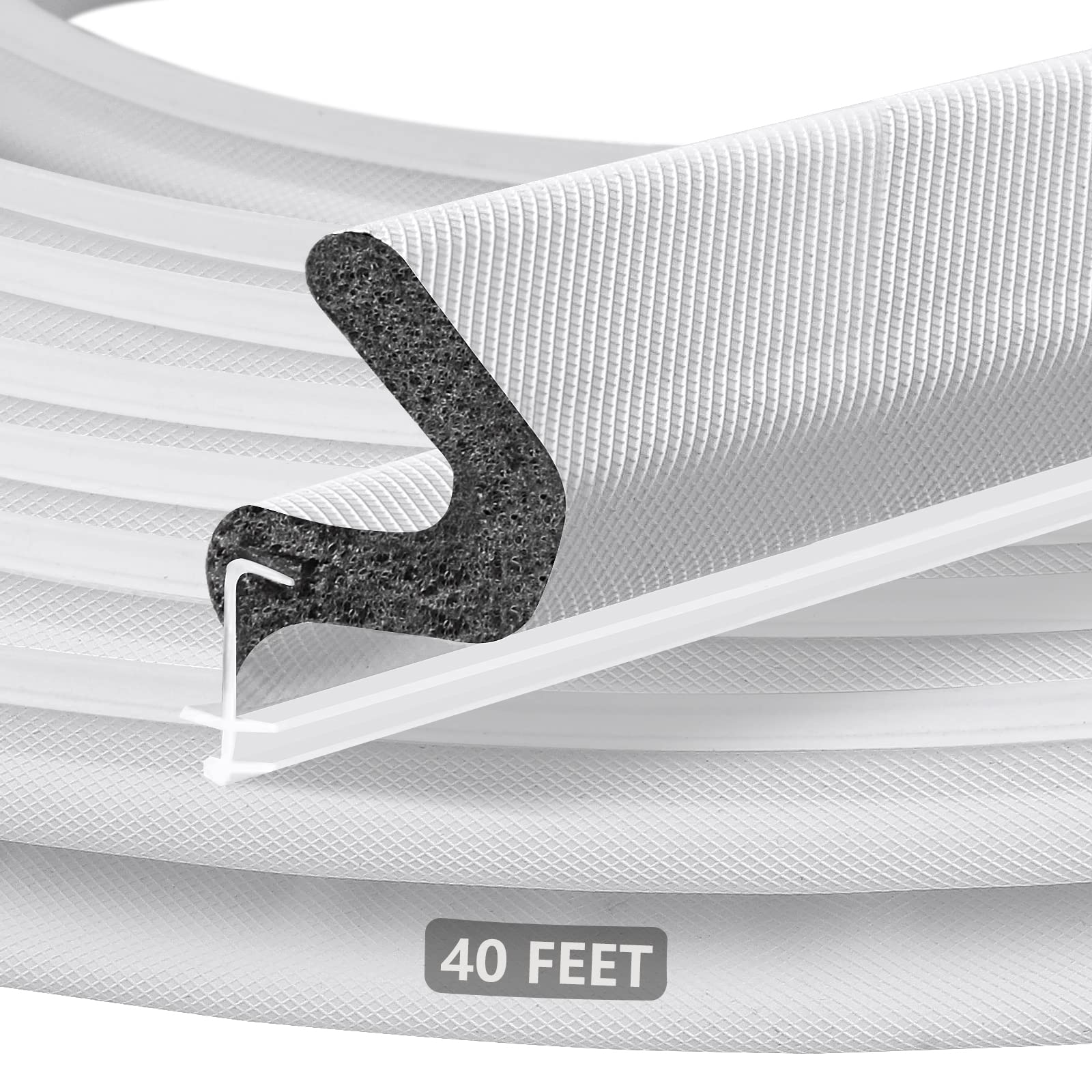 40FT Kerf V‑Shaped Weather Stripping Door Seal, Press‑in Seal for Pre‑Cut Slot Doors, Not Self‑Adhesive, Soundproof Draft Blocker for Exterior Front Doors, Fits Large Gaps, Easy DIY Install (White)