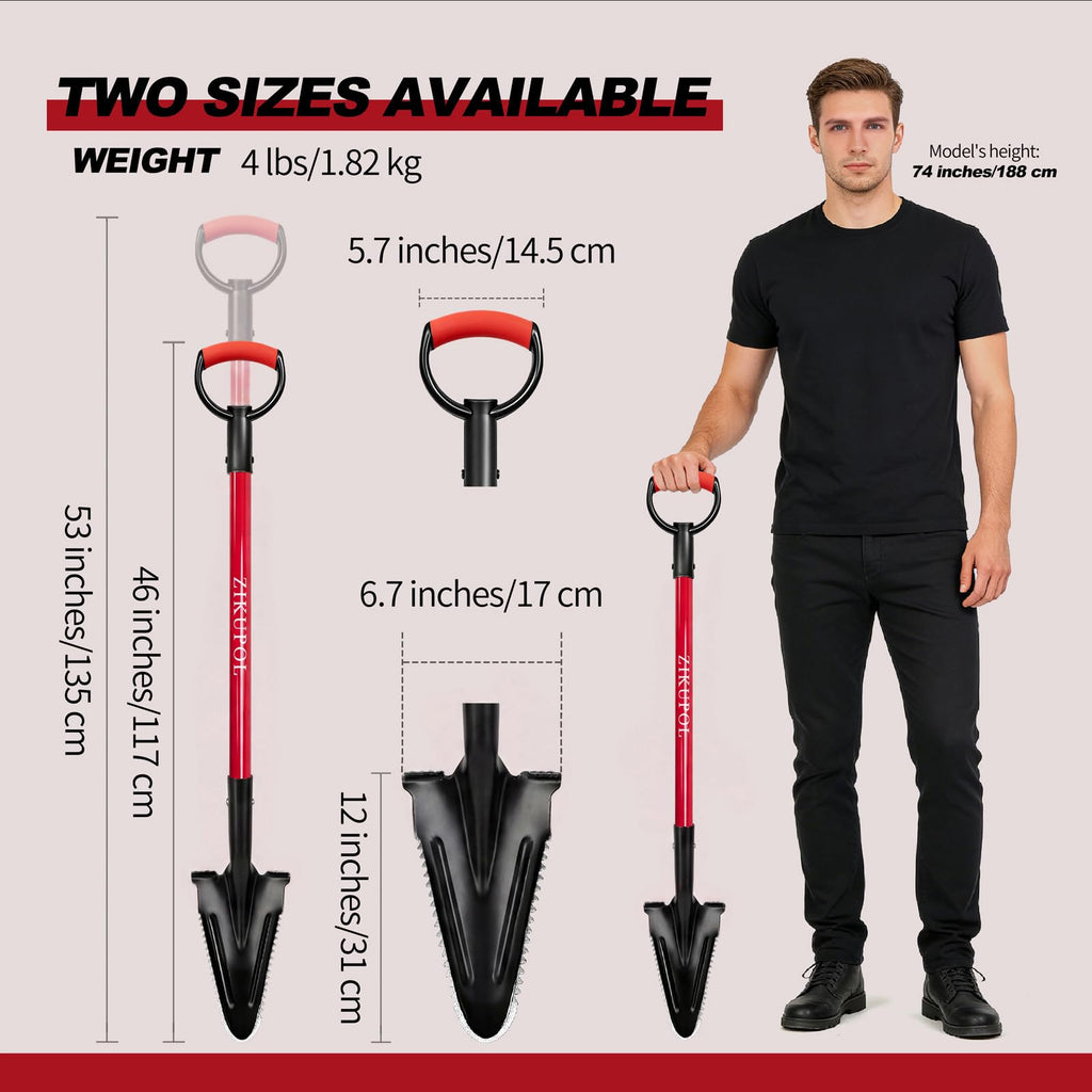 ZIKUPOL Root Shovel Garden Spade Shovel with Double Serrated Blades for Trenching, Digging,Planting,Metal Detecting,46 Inches