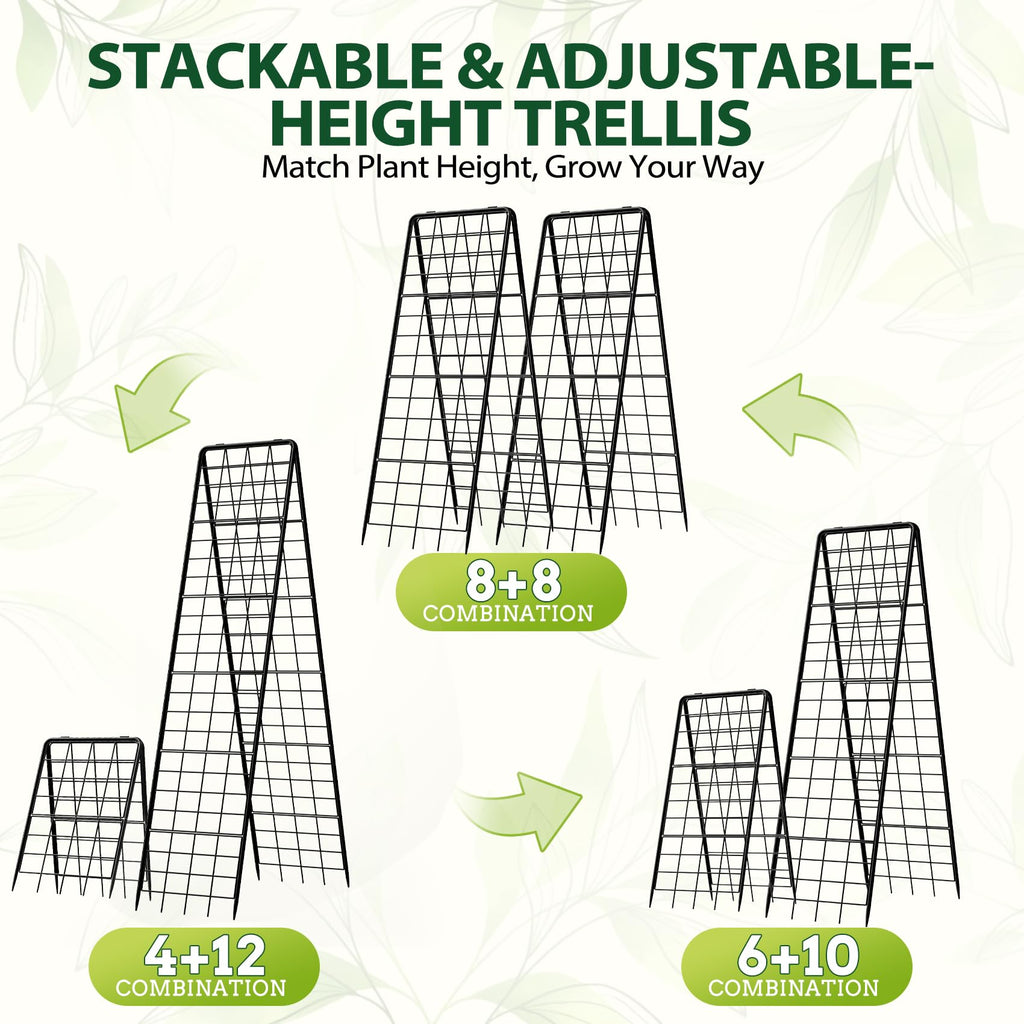 Heavy Duty 2 Pack 50"x17" Adjustable A-Frame Trellis for Climbing Plants Outdoor, Metal Rust-Proof Garden Trellis, Dense Grid Climbing Frame Trellis for Raised Beds, Cucumber, Tomatoes Outdoor