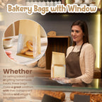 HONKID Bread and Cookie Bags with Seal, 50 Pack 11 x 5.1 x 3.9 Inches Bakery Bags with Window Reusable Tin Tie Tab Lock for Sealed Baked Goods Packaging for Pastry Bagels Breads Treats Cookies Brown