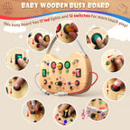 UdoUto Montessori Wooden Busy Board for Toddlers with LED Lights & Switches