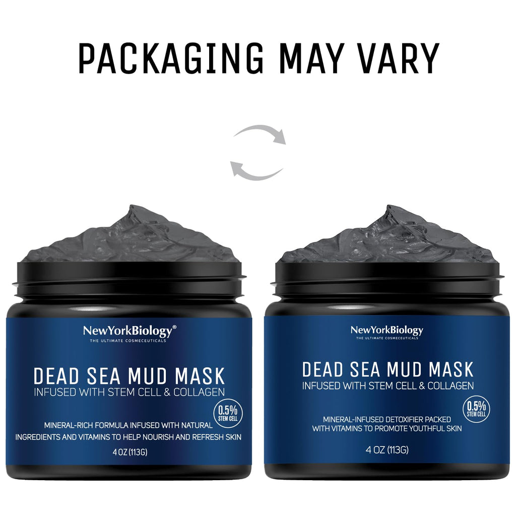 New York Biology Dead Sea Mud Mask for Face, Body | with Stem Cell and Collagen | Spa Quality Pore Refiner for Oily Skin | Natural Skincare for Women, Men | Tighten Skin | 4 oz