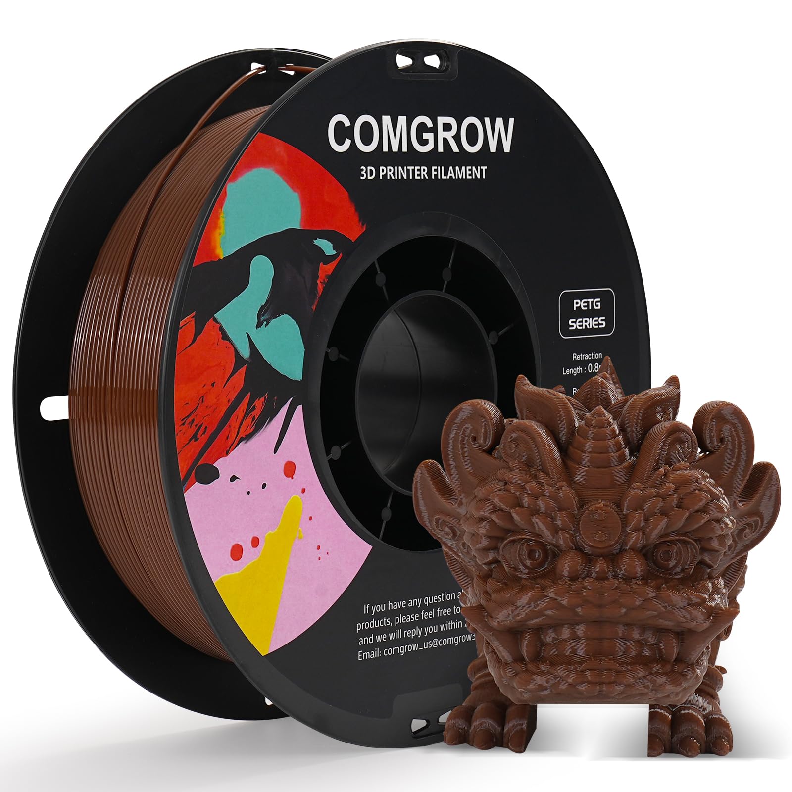 Comgrow PETG 3D Printer Filament 1.75mm, High Precision and Tough 3D Printer Filament 1kg (2.2LBS), Dimensional Accuracy +/- 0.02 mm, Fit Most 3D Printers Coffee