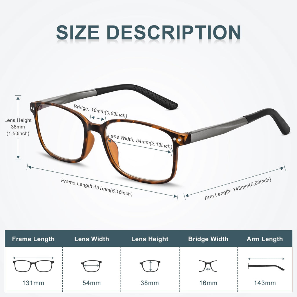 EASY READ 2 Pack TR90 Reading Glasses for Men,Sporty Rectangular Blue Light Blocking Readers with Spring Hinge(Magnification 2.25,Tortoise/Gradient Blue)