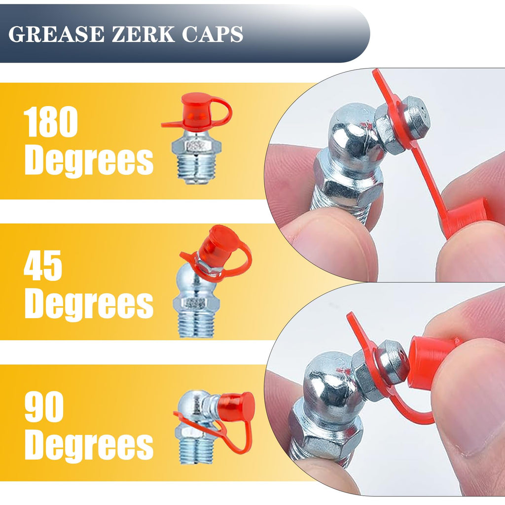 PAIGOIN Grease Fittings Kit, 405Pcs SAE & Metric Grease Fitting Assortment, NPT 1/4" 1/8" M6 M8 M10 Straight 45 90 Degree Grease Zerk Fittings with Caps and Wrench Kit(7-11Mm) for Grease Gun