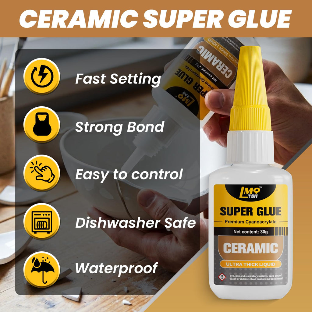 Ceramic Super Glue 2 Pack, Food Safe Ceramic Glue Repair Pottery Porcelain, Waterproof Clear Instant Adhesive for Mugs, Chip, Figurines, Dishes, Bowls, Plates, Fast Drying CA Glue Strong, Non Toxic
