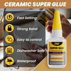 Ceramic Super Glue 2 Pack, Food Safe Ceramic Glue Repair Pottery Porcelain, Waterproof Clear Instant Adhesive for Mugs, Chip, Figurines, Dishes, Bowls, Plates, Fast Drying CA Glue Strong, Non Toxic