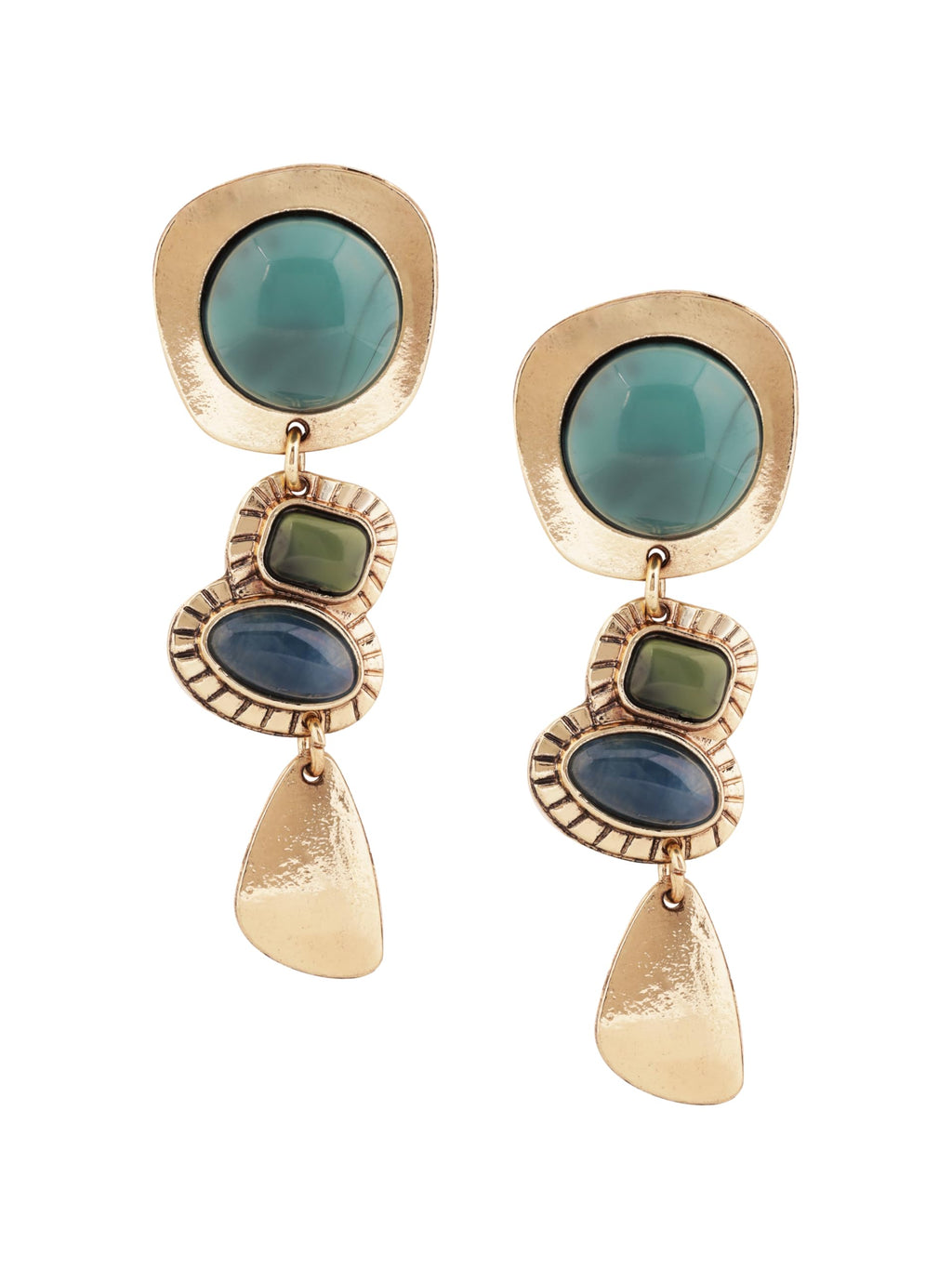 MINACHI Boho Teal Blue Color Block Gold-Tone Drop Earrings