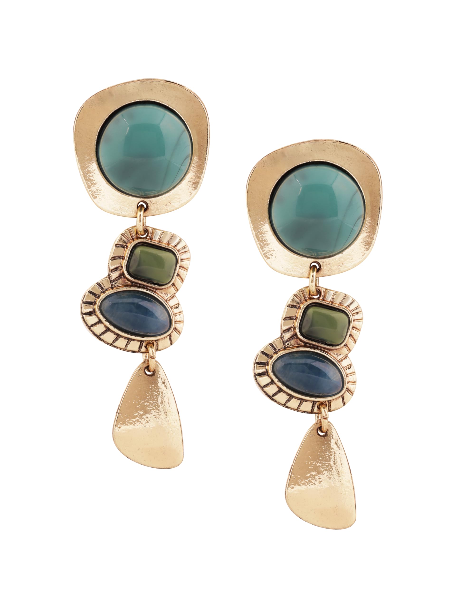 MINACHI Boho Teal Blue Color Block Gold-Tone Drop Earrings