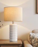 Seealle 23" Modern Ceramic Table Lamps - Table Lamps for Living Room, Farmhouse Bedside Night Stands Lamp for Bedroom, White Boho Nightstand Lamps, Desk Lamp for End Table Home Decor(Single)