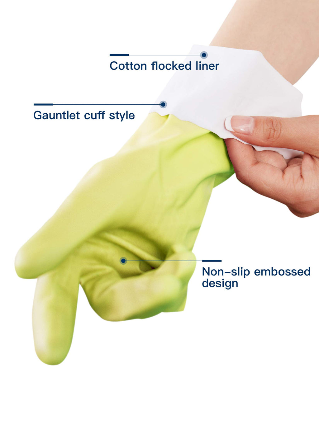 LANON 3 Pairs wahoo Skin-Friendly Cleaning Gloves, Dishwashing Kitchen Gloves with Cotton Flocked Liner, Reusable, Non-Slip, Bud Tender, Large