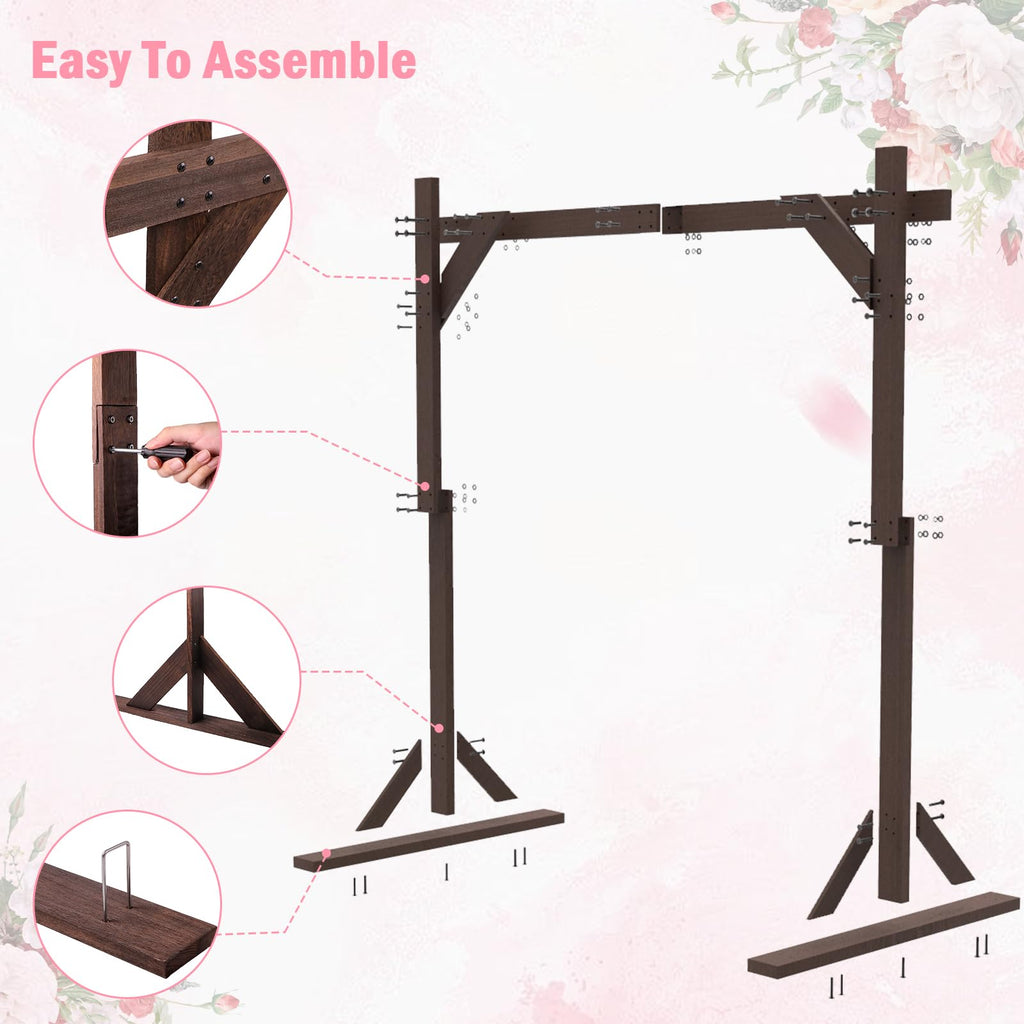 Chamvis 7.48FT Wooden Wedding Arch Frame, Wood Square Arch Backdrop Stand Wedding Arbor for Ceremony and Outdoor Lawn Decorations