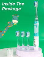 SEAGO Kids Electric Toothbrush with 2 Mins Brushing Timer and 4 Replacement Brush Heads, Rainbow LED Light Makes Brushing Fun, Boys Battery Powered Toothbrush for 4-12 Years Old，SG-977(Green)