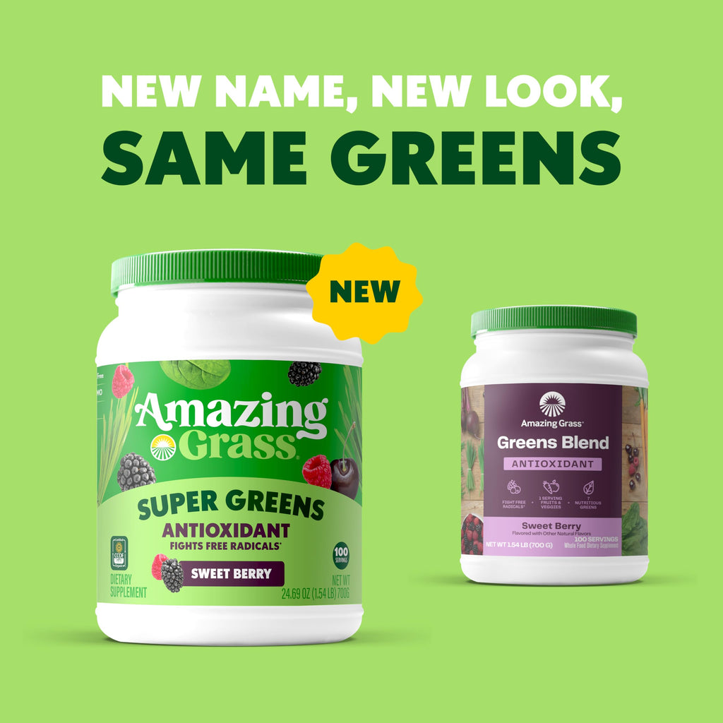 Amazing Grass Greens Superfood Antioxidant: Greens Powder with Organic Spirulina, Beet Root Powder, Elderberry & Probiotics, Sweet Berry, 100 Servings (Packaging May Vary)