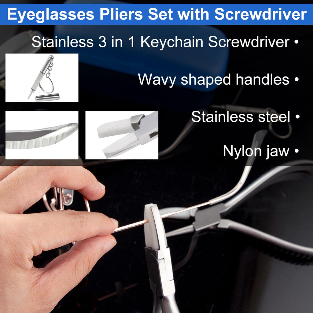 LEONTOOL Round Nylon Jaw Eyeglasses Frame Pliers Kit with Eyeglass Repair Screwdriver Optical Pliers Set