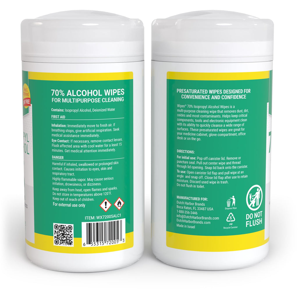 Wipex 70% Isopropyl Alcohol Wipes for Electronics - 80ct Large Lint Free IPA Wipes in Sealed Canister to clean Surfaces, Electronics, Computer Screens, Glasses, 80 Count (Pack of 3)