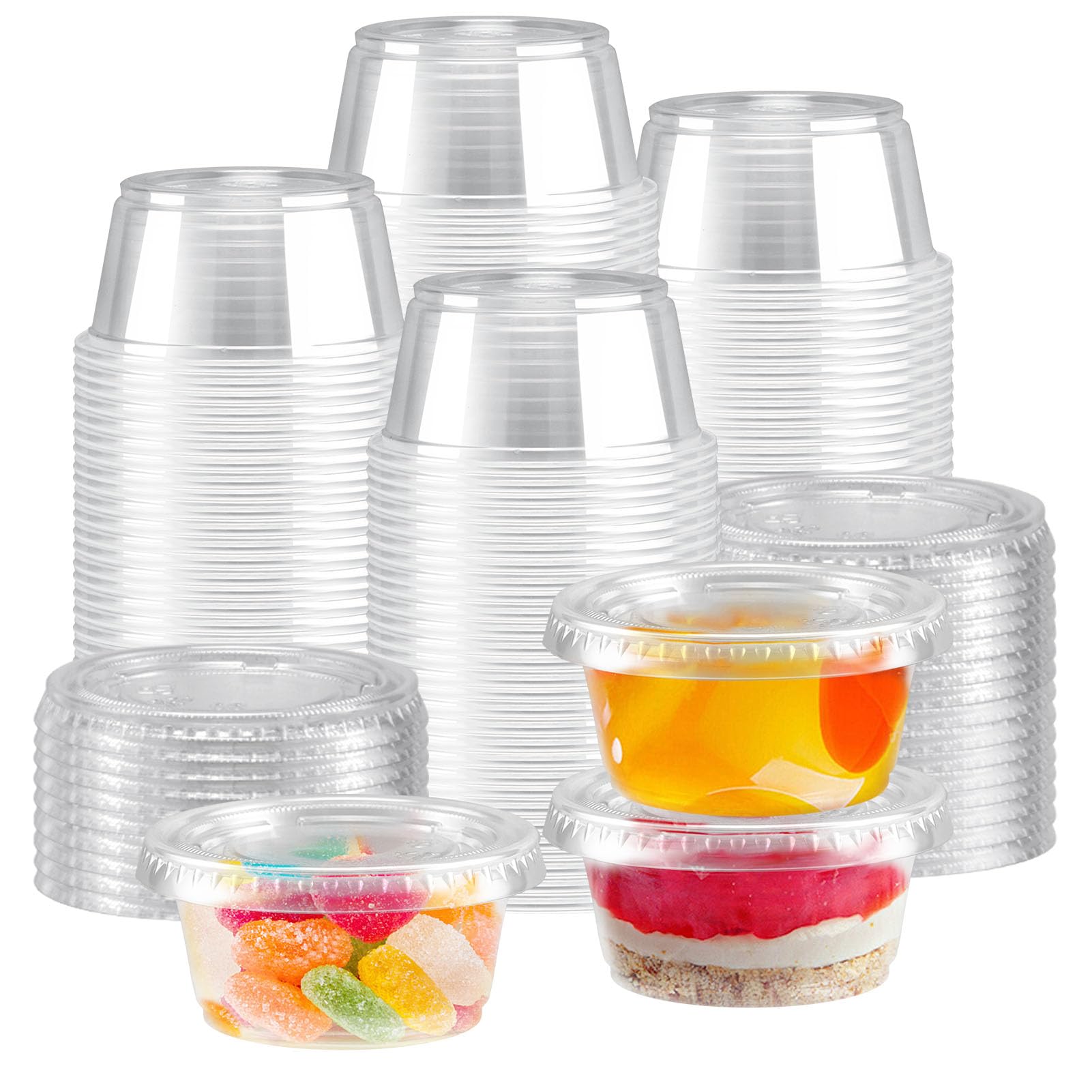 Clawsoff 1000 Sets 2 oz Jello Shot Cups with Lids,Disposable Plastic Portion Cups Bulk,Durable & Leak-proof Clear Portion Containers for Sauces, Dressings & Samples