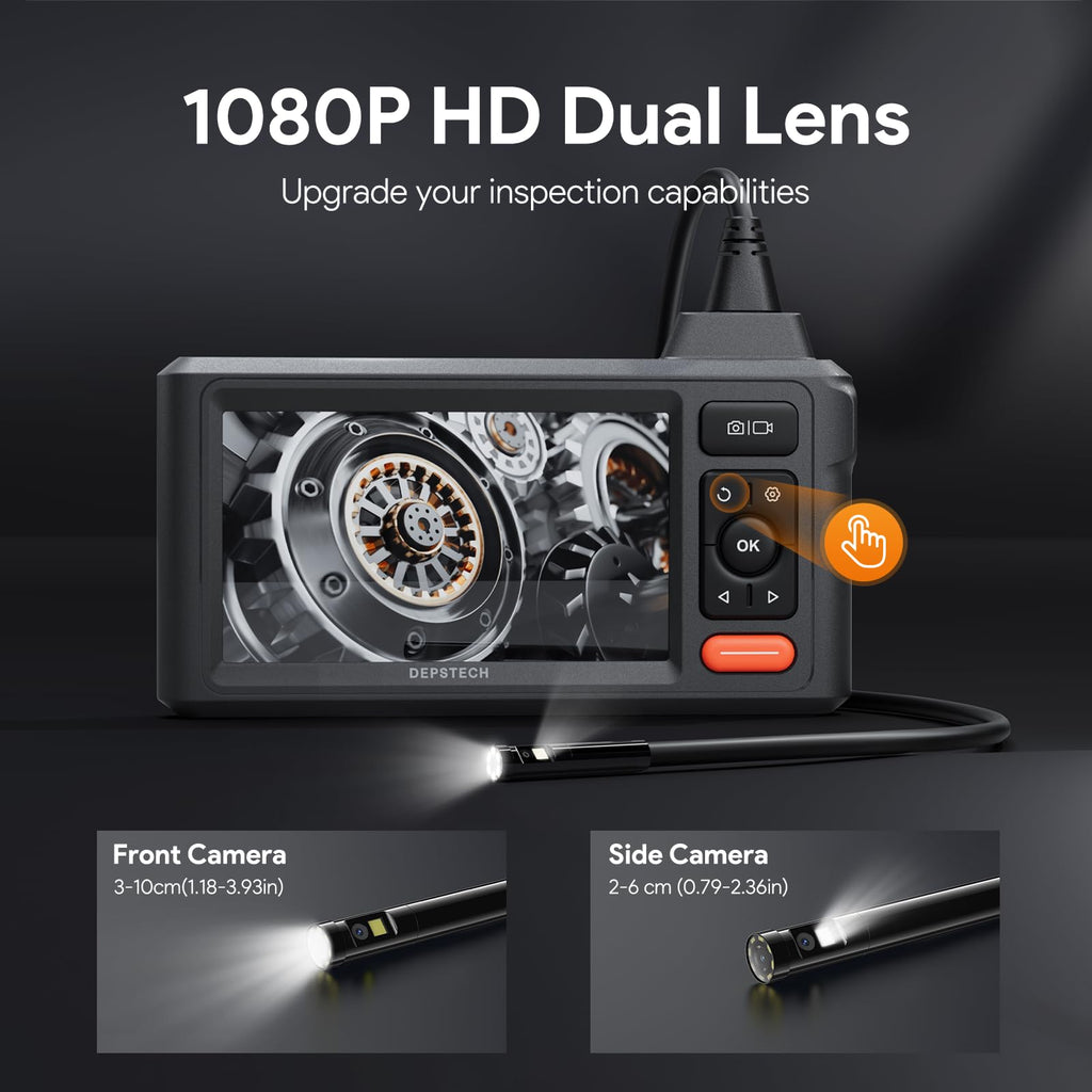 Dual-Lens Endoscope Camera with Light, DEPSTECH 1080P HD Borescope with 5" IPS Screen, 16.5FT Flexible Sewer Plumbing Snake Camera, Cool Gadgets for Men, Women