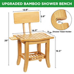 Ollieroo Two-Tier Bamboo Shower Chair for Inside Shower, Waterproof Baby Bath Seat with Storage Shelf, Soap Dish and Shower Head Holder, Shower Stool for Seniors Adults Disabled Pregnant(Natual)