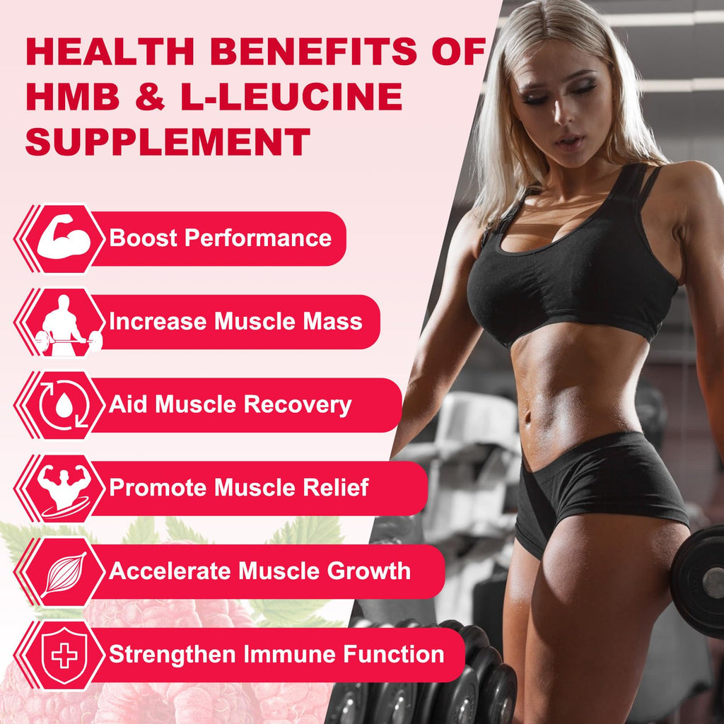 GlaGmrry 2 Pack HMB and Leucine Gummies, HMB & Leucine Amino Acid for Muscle Growth, Muscle Relief, HMB Supplements for Men & Women, Vegan, Non-GMO, Raspberry Flavor, 120 Count