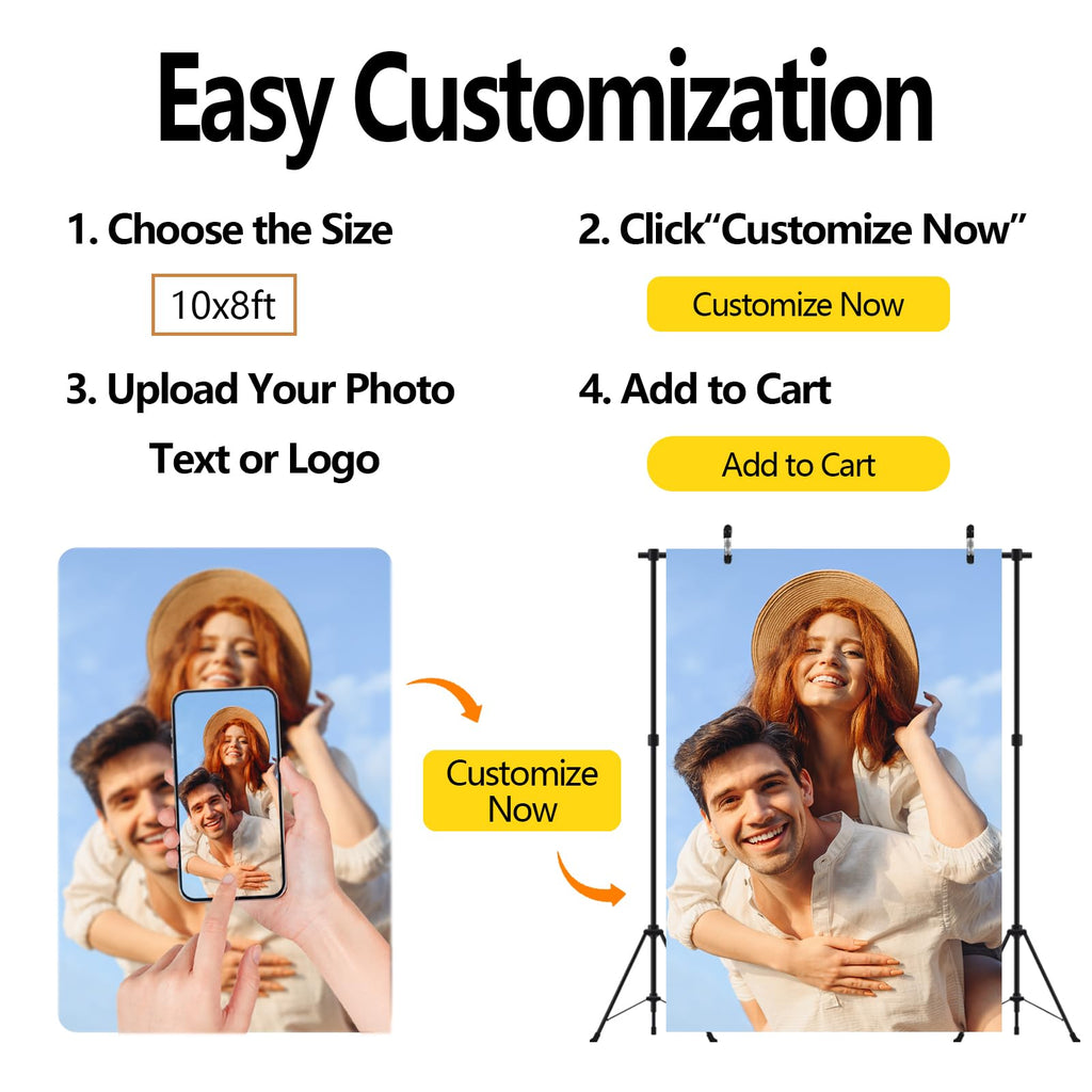 BELECO 10x8ft Fabric Custom Backdrop with Picture Logo Text Customize Your Design Personalized Background Customized Backdrop Banner Birthday Wedding Christmas Party Decoration Photoshoot Studio Prop